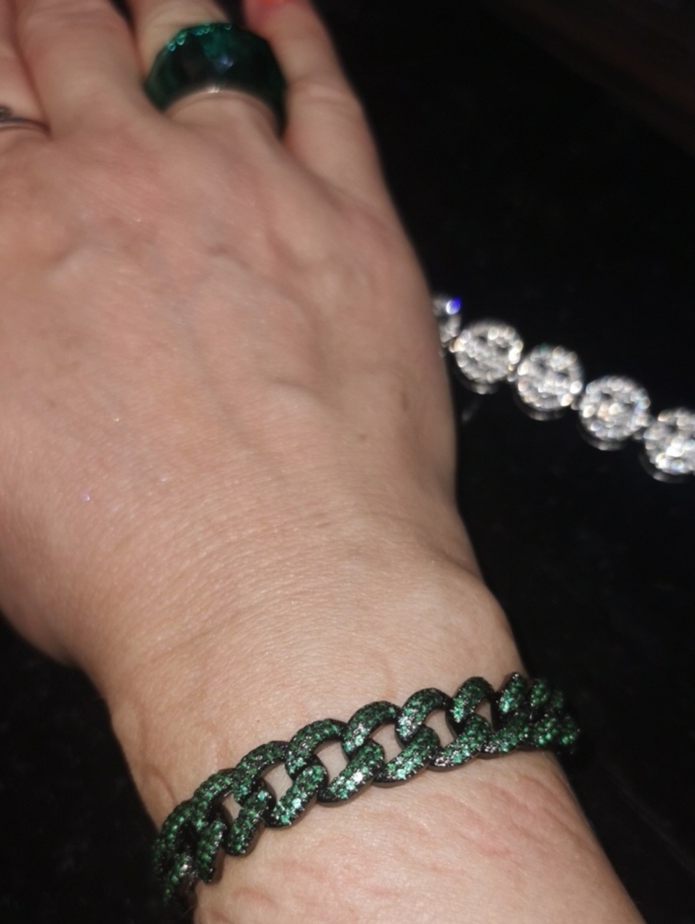 Green Cuban Chain-Link Bracelet - Women Jewelry. 16,5 Cm